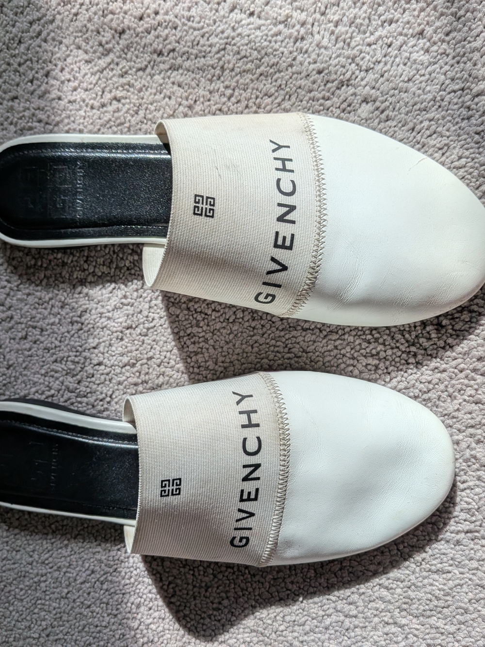 Givenchy Cream and Black Logo Slip-On Mules
